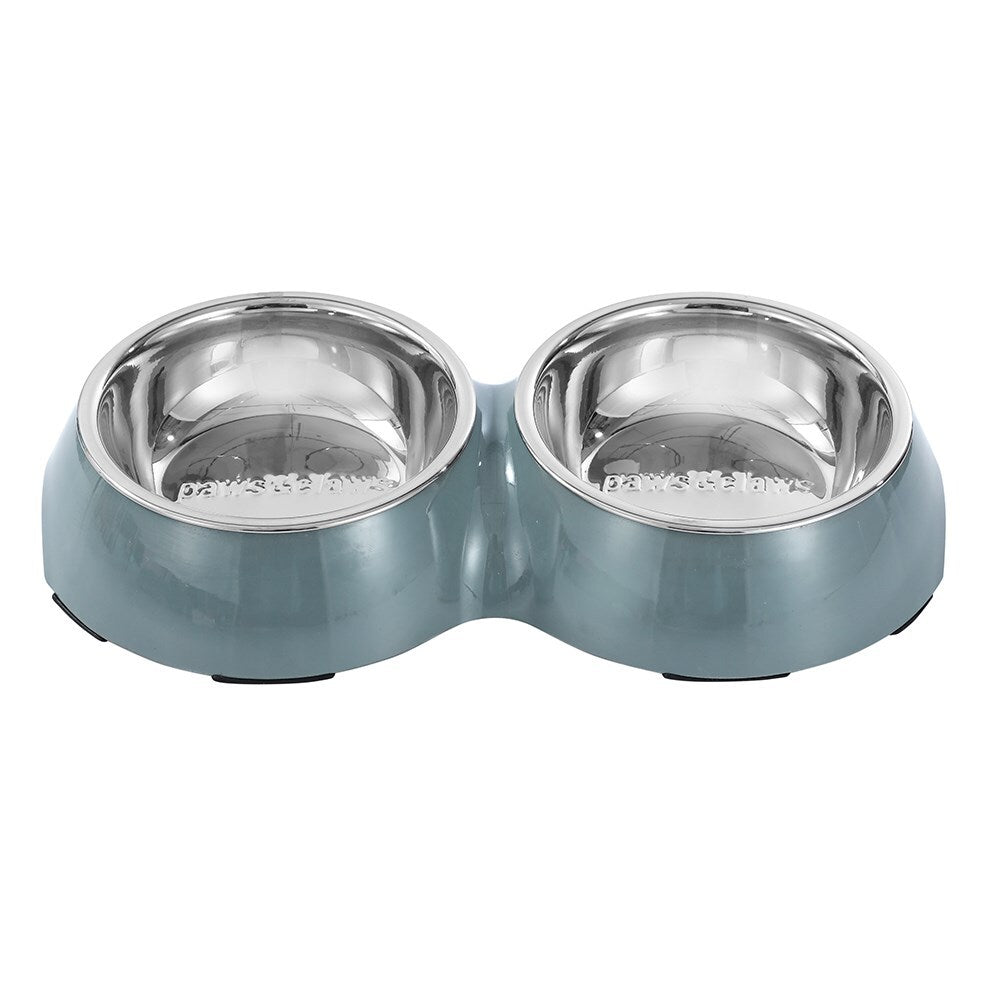 2pc Paws & Claws Melamine Pet/Dog/Cat 200ml/25cm Double Bowl - Grey