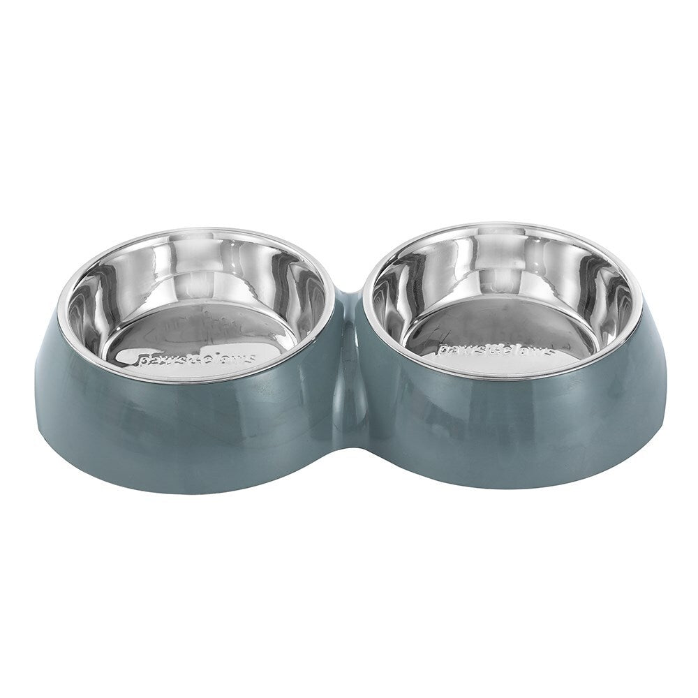 2pc Paws & Claws Melamine Pet/Dog/Cat 400ml/14cm Double Bowl - Grey