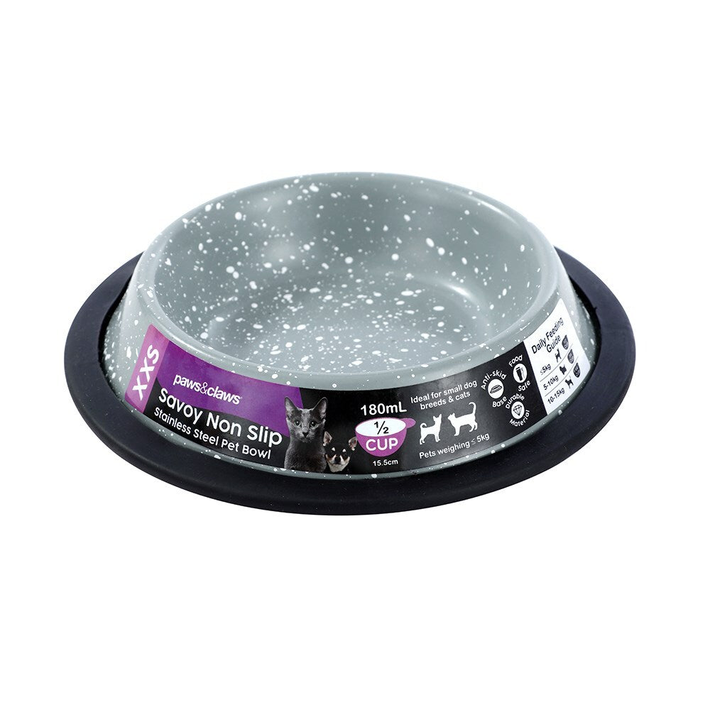 Paws & Claws Savoy 180ml/15.5cm Non-Slip Stainless Steel Pet Bowl - Grey