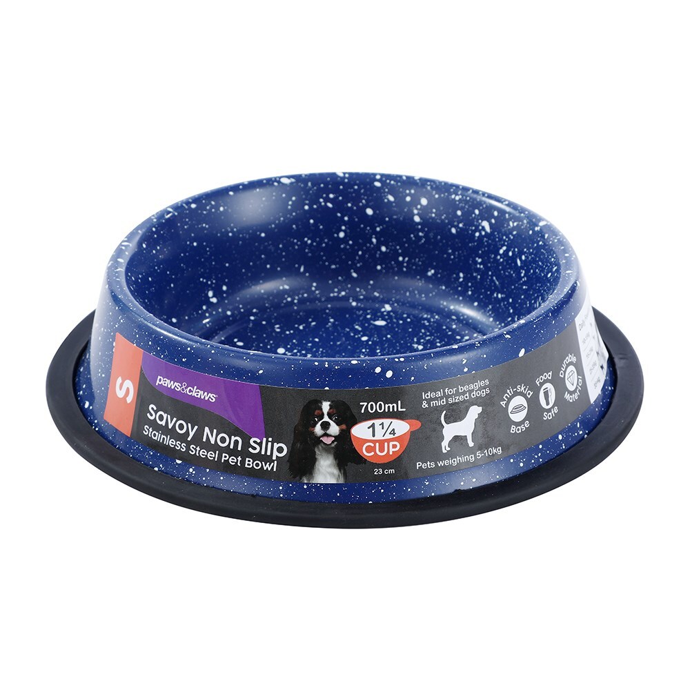 Paws & Claws Savoy 700ml/21cm Non-Slip Stainless Steel Pet Bowl - Blue