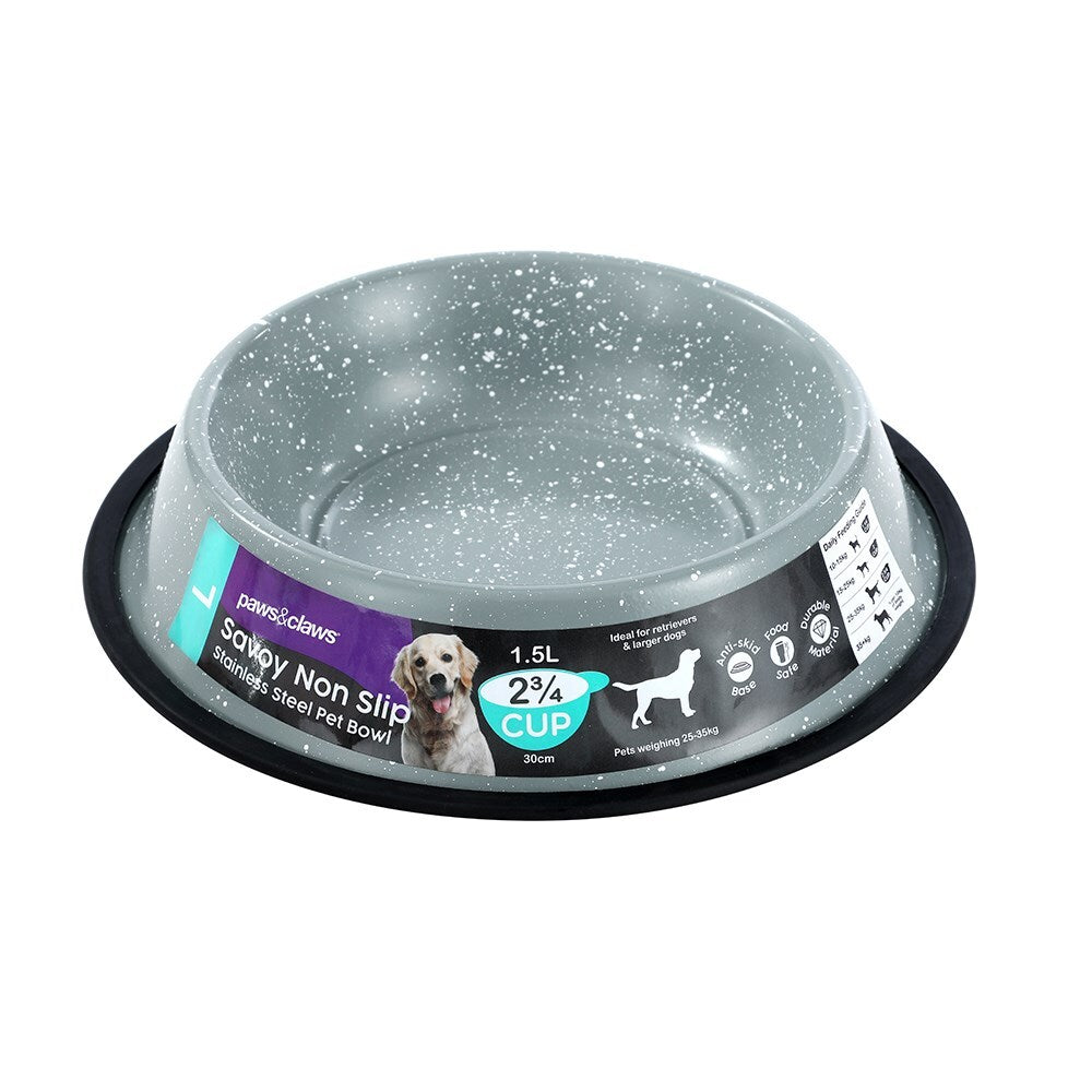 Paws & Claws Savoy 1.5L/29cm Non-Slip Stainless Steel Pet Bowl - Grey