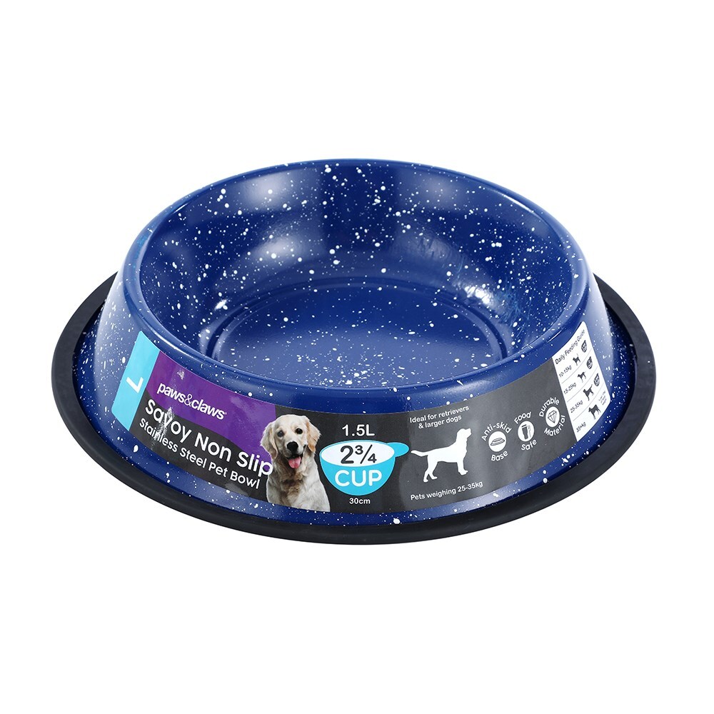 Paws & Claws Savoy 1.5L/29cm Non-Slip Stainless Steel Pet Bowl - Blue