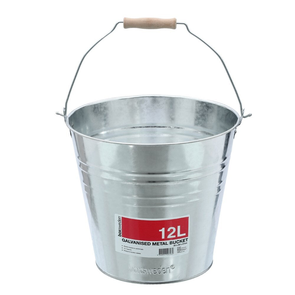 Boxsweden 12L/30cm Metal Bucket w/ Wood Handle - Silver