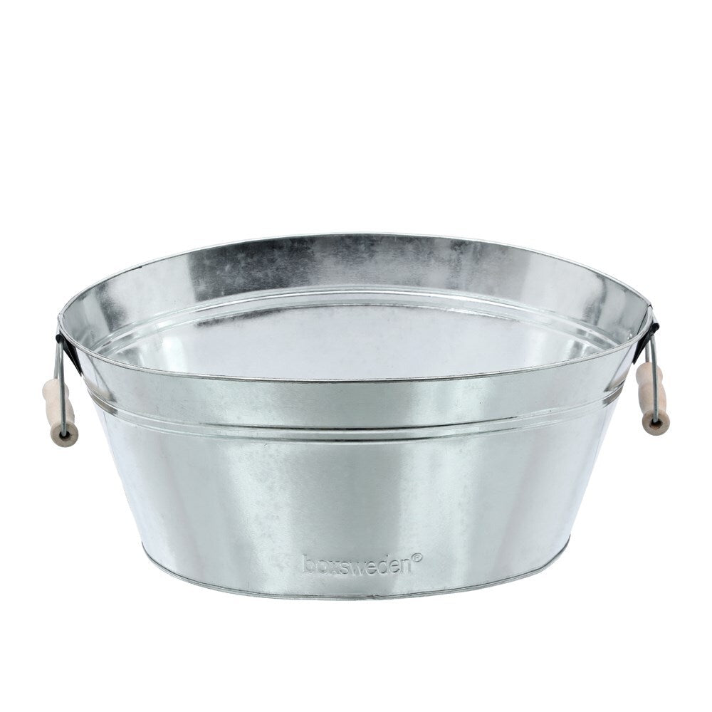 Boxsweden Metal Oval Bucket 12L Wood Handles Galvanised 40X30X18cm