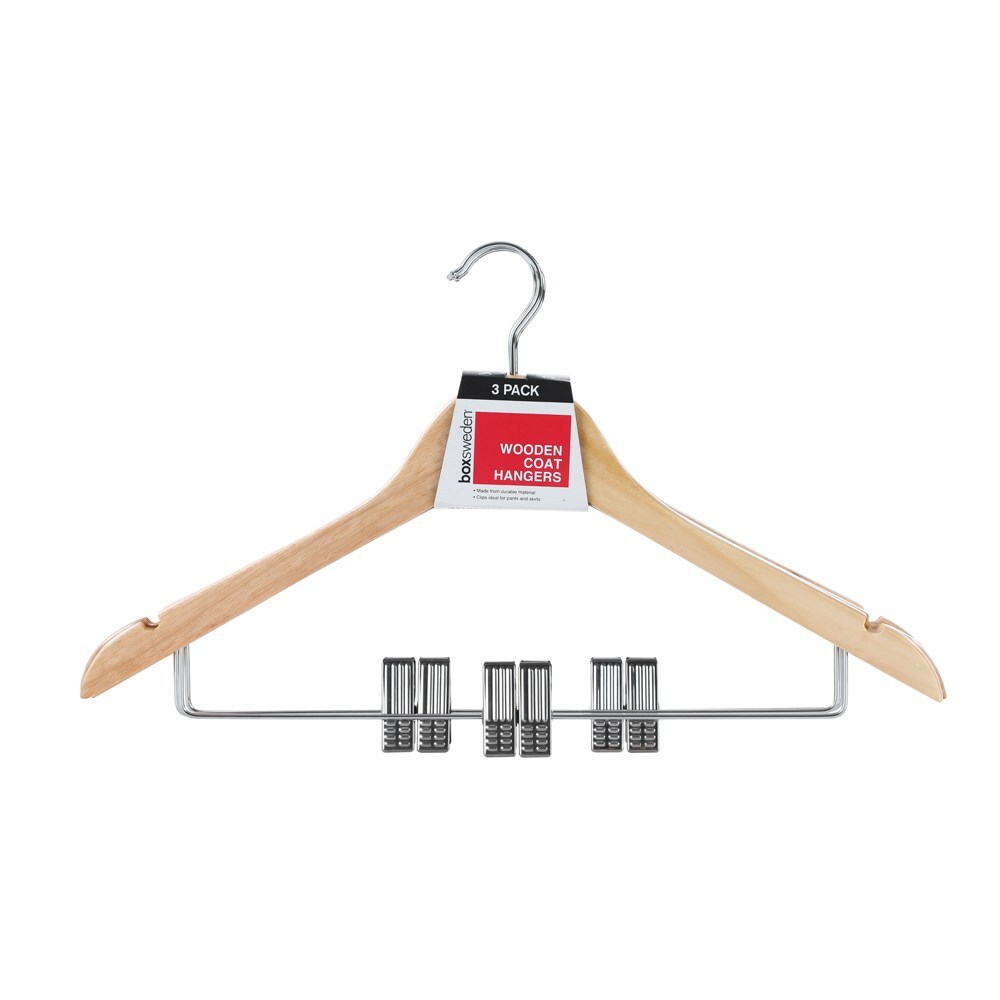 3pc Wooden Hanger 44.5cm w/ Clips
