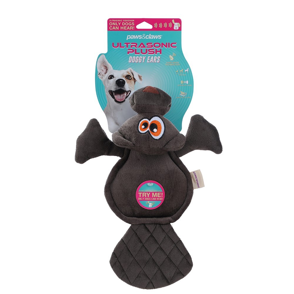 Paws & Claws Doggy Ears Ultrasonic 33cm Beaver Plush Dog Toy - Charcoal
