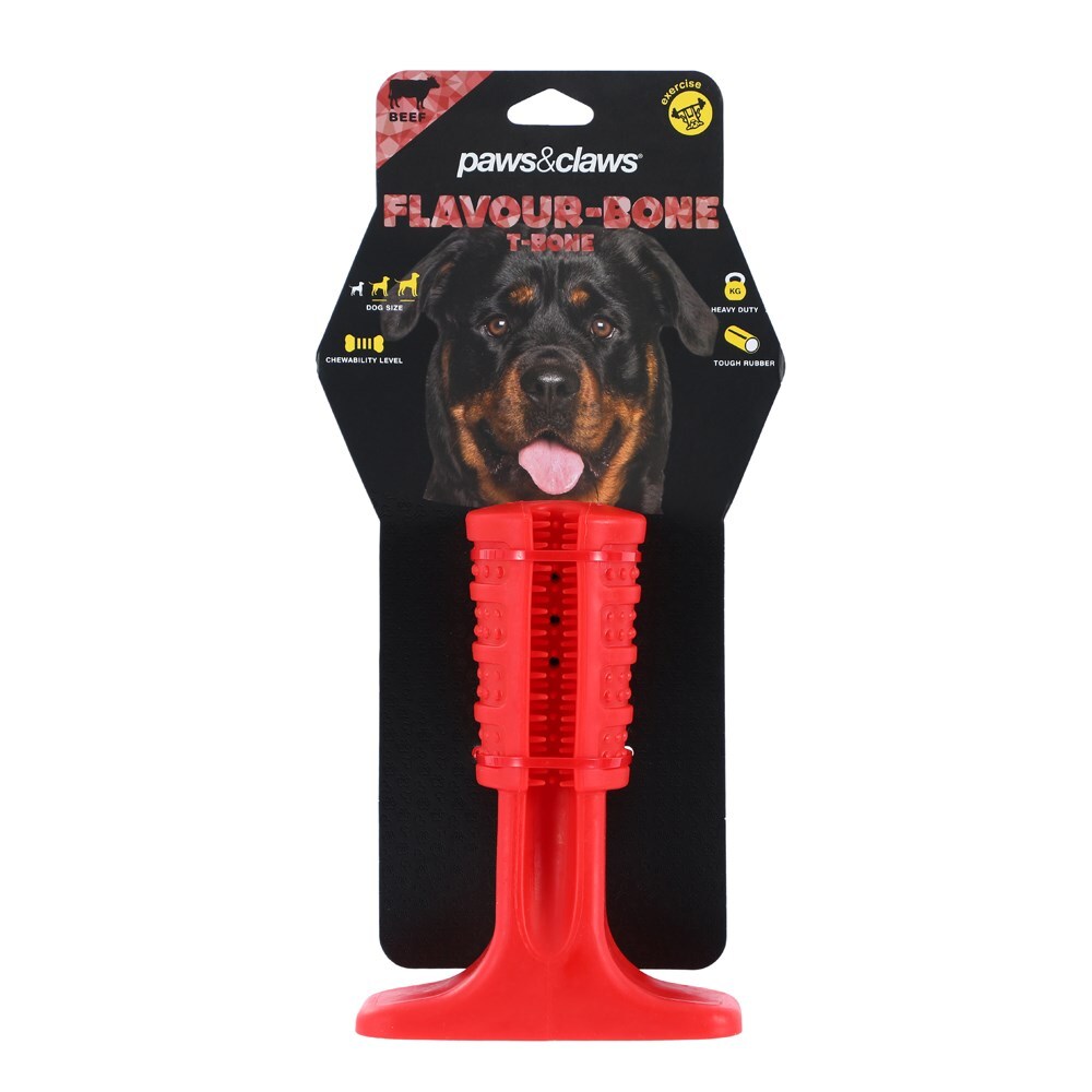 Paws & Claws Flavour-Bone T Bone Beef Flavoured Rubber Toy 17X13X6cm Red