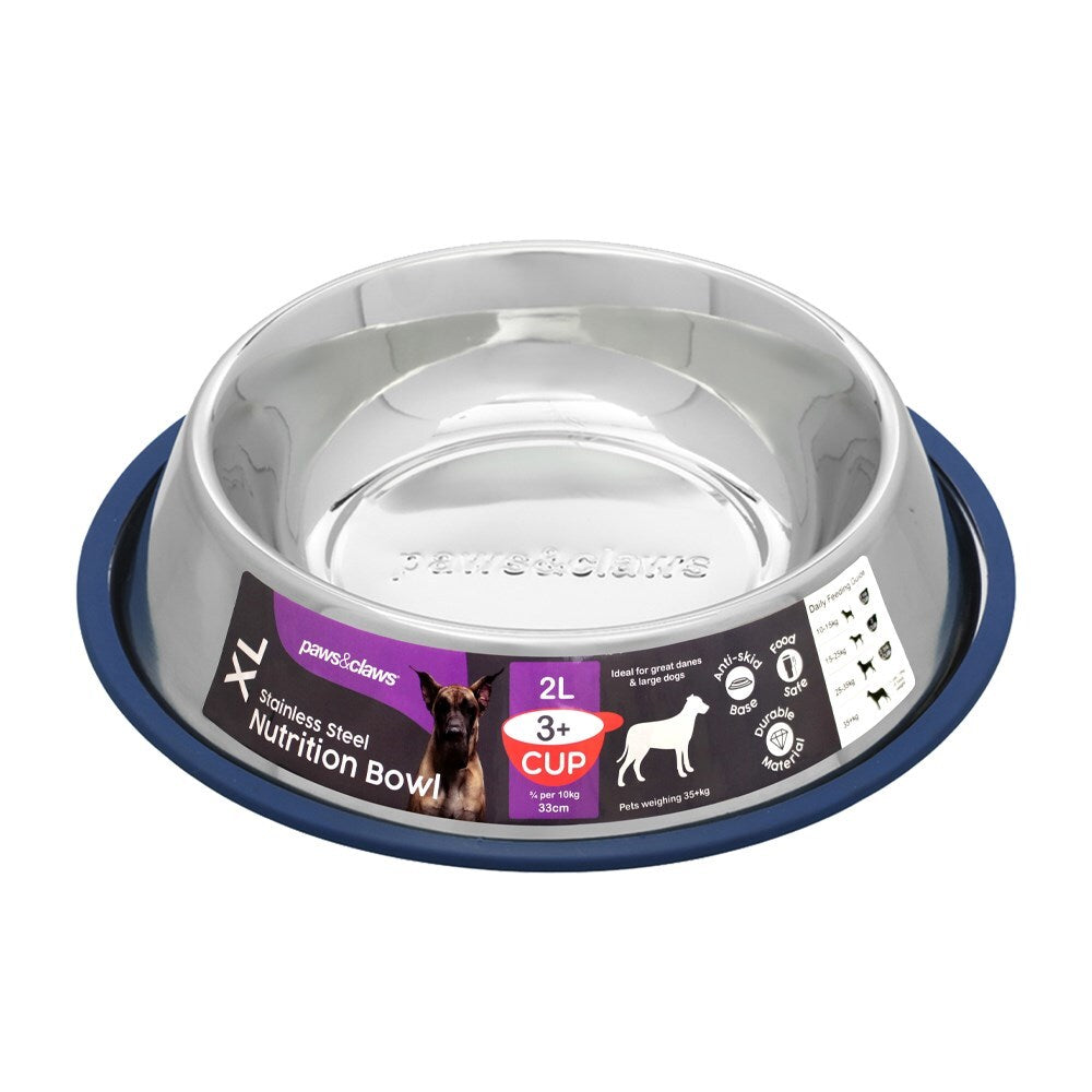 Paws & Claws Anti-Skid 2L Stainless Steel Pet Bowl - Blue