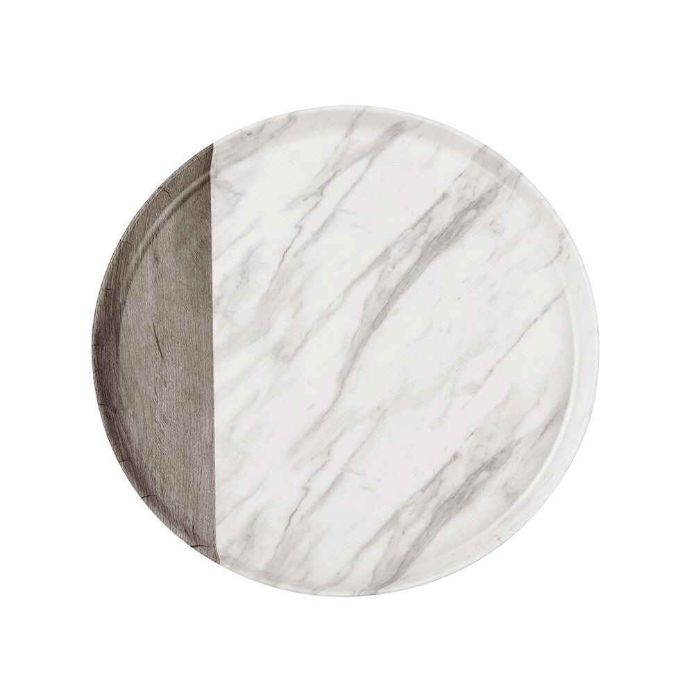 Lemon & Lime Matte Melamine Round 35cm Platter Endwood Marble