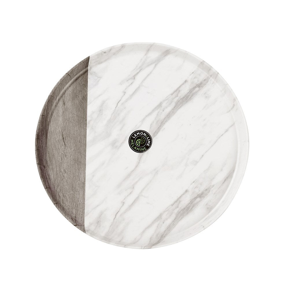 Lemon & Lime Matte Melamine Round 35cm Platter Endwood Marble