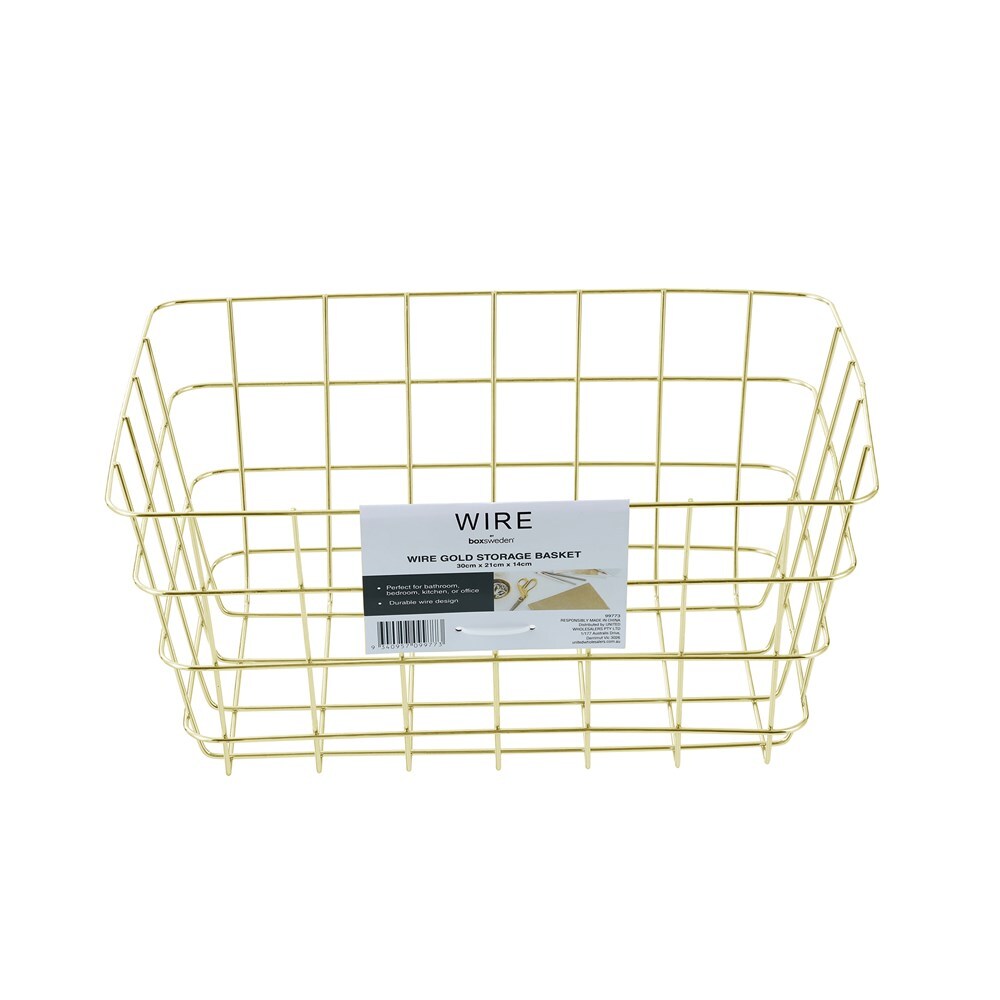 Boxsweden Medium 30x21cm Wire Storage Basket - Gold