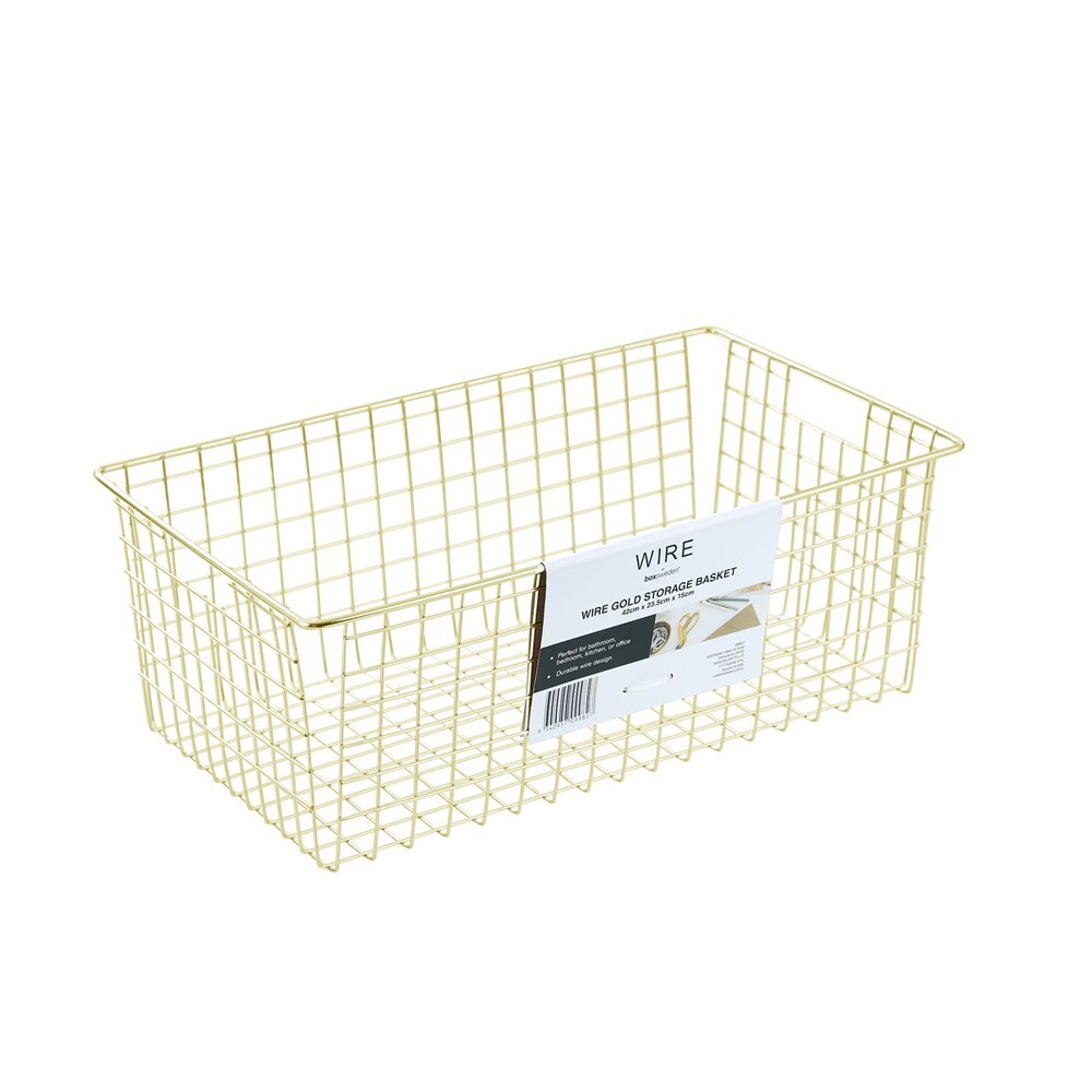 Boxsweden 40x15cm Wire Storage Basket - Gold