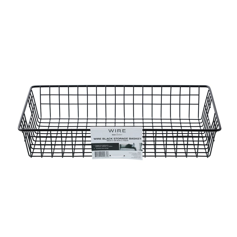 Boxsweden 40x7.5cm Wire Storage Basket - Black