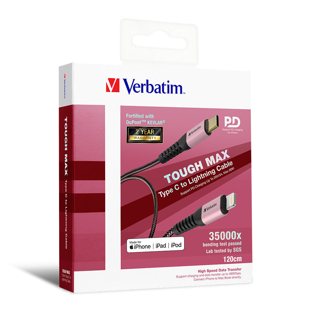 Verbatim 1.2m Type C to Lightning MFI-Certified Cable with Kevlar Rose Gold (2 Pack) — image 2