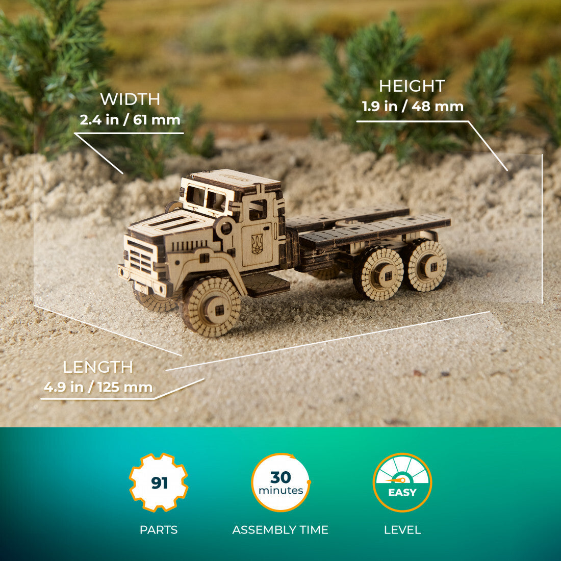 70199-ugears-military-truck-mechanical-diy-wooden-3d-puzzle-91pc