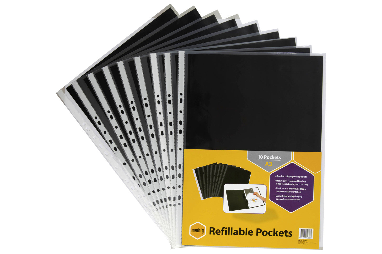 2003600-10pc-marbig-a3-display-book-pocket-refill-set-w-black-inserts