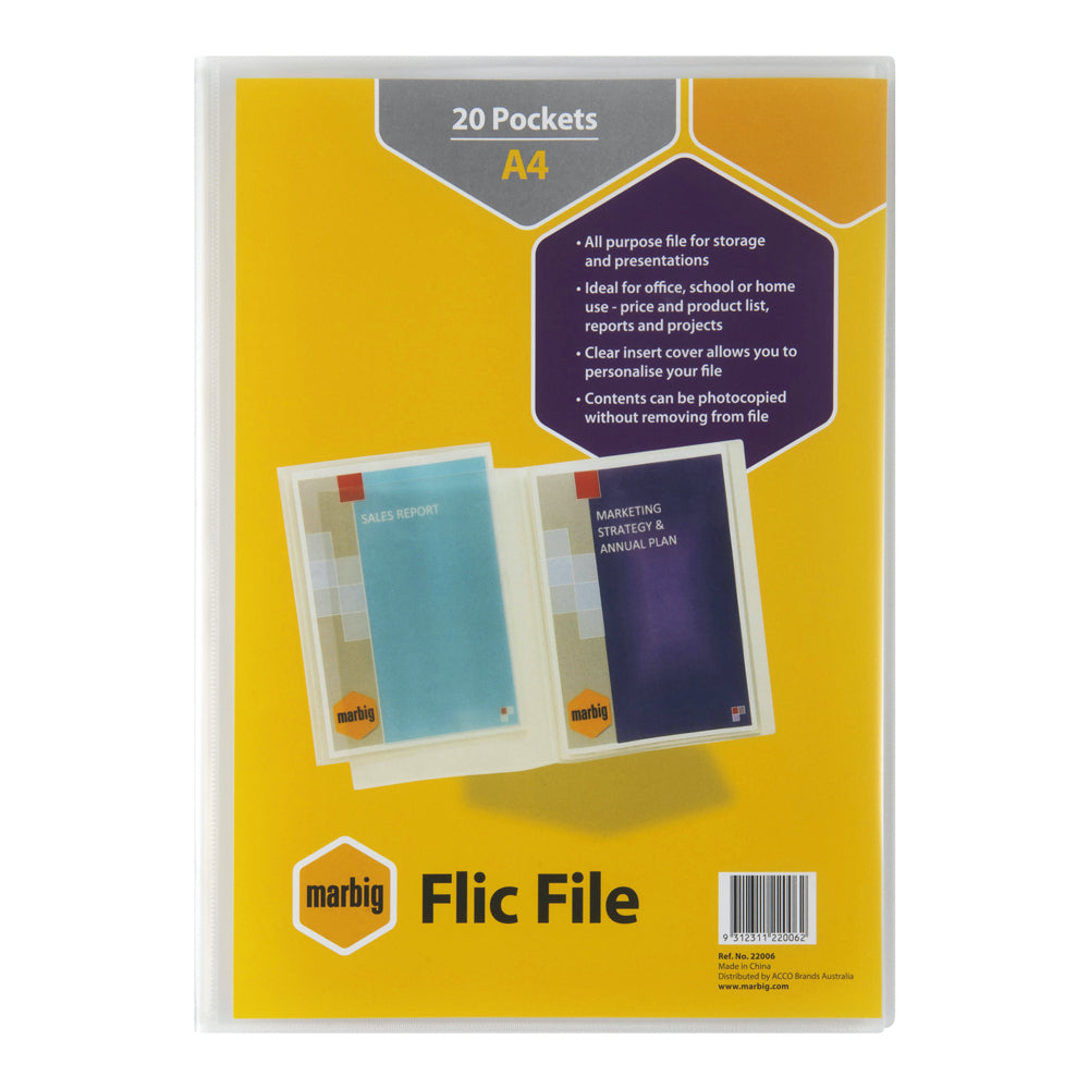 22006-marbig-flic-file-20-pocket-a4-display-book-w-insert-cover-clear