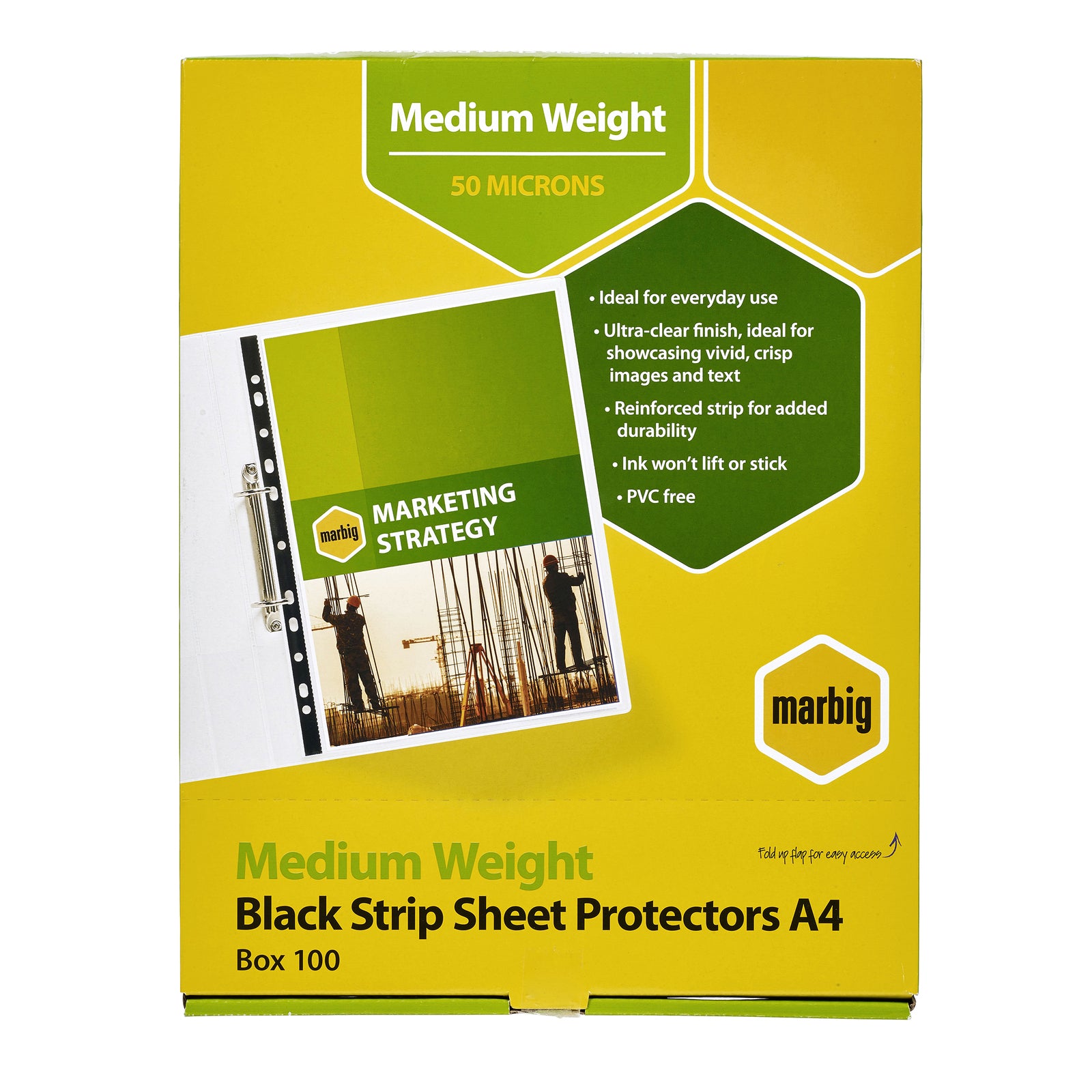 25102-100pc-marbig-medium-weight-a4-ring-binder-sheet-protectors-black