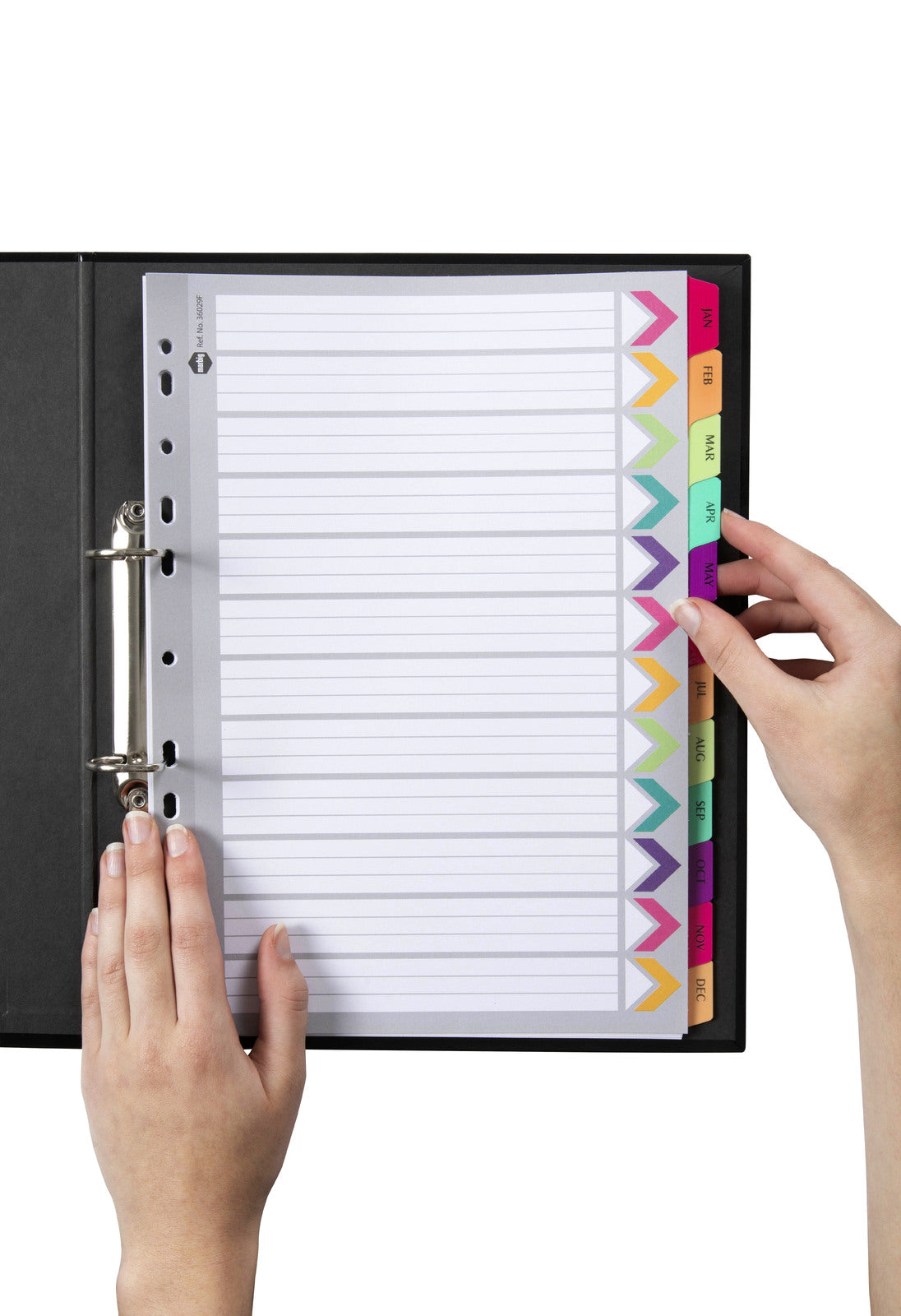 36029f-marbig-jan-dec-tab-fluoro-a4-ring-binder-plastic-divider-organiser