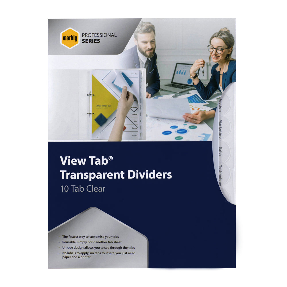 37820-marbig-pro-10-view-tab-a4-lever-arch-binder-dividers-clear