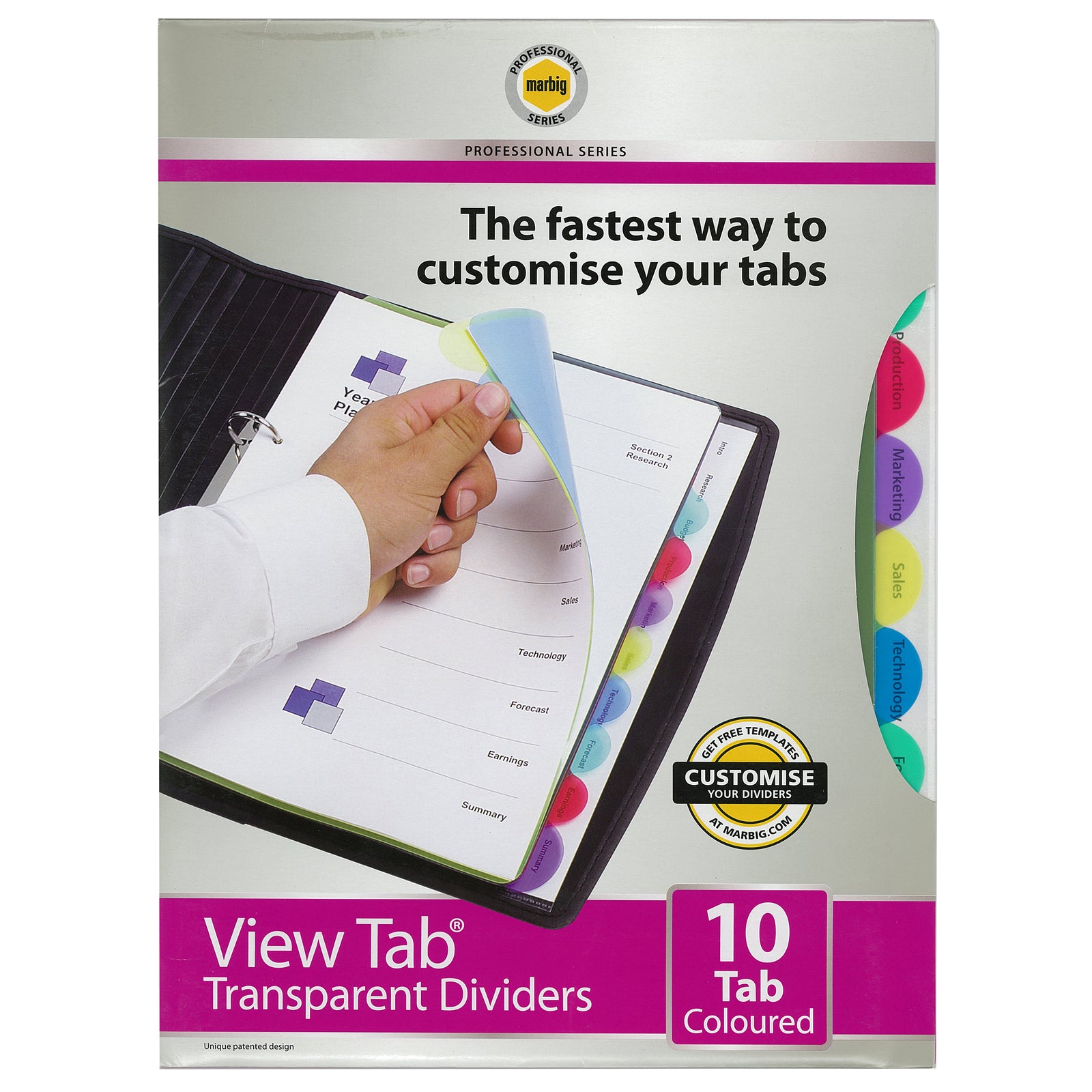 37830a-marbig-pro-pp-10-tab-coloured-a4-view-tab-binder-dividers