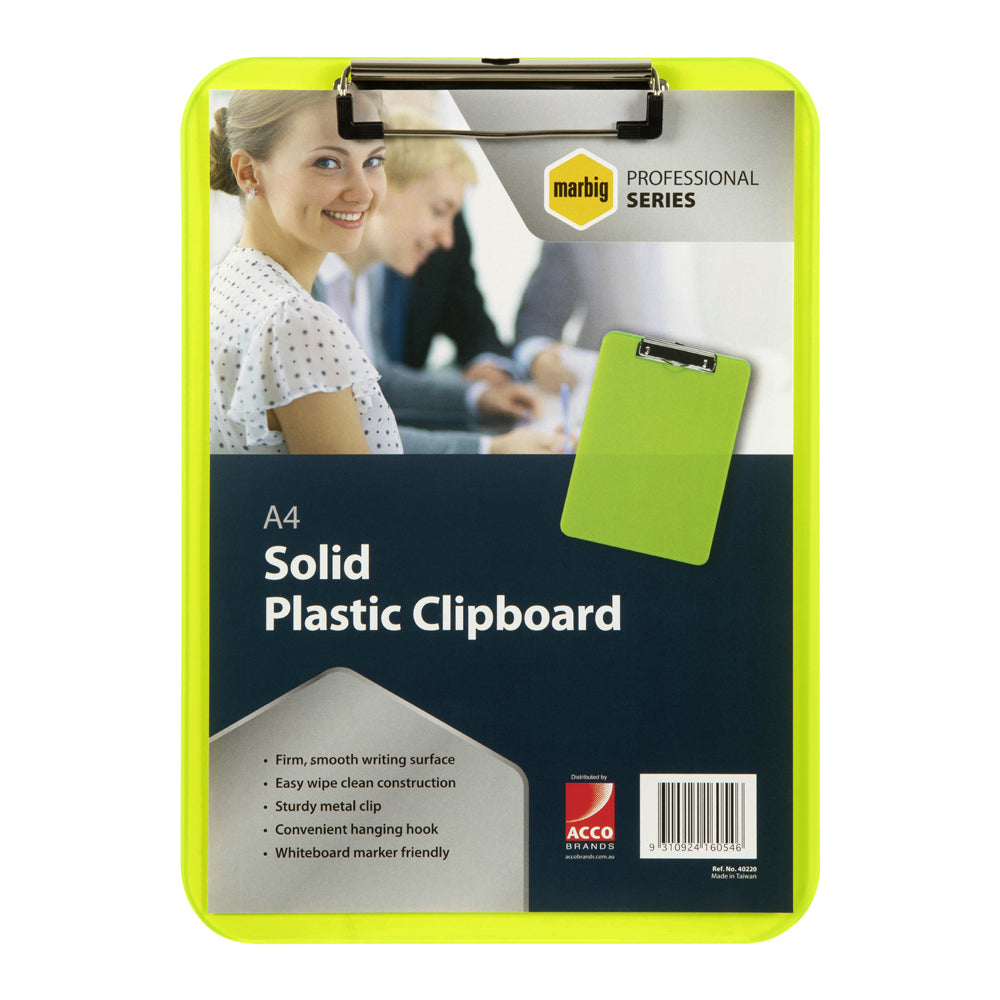 40220-marbig-pro-plastic-a4-clipboard-w-metal-clip-neon-green