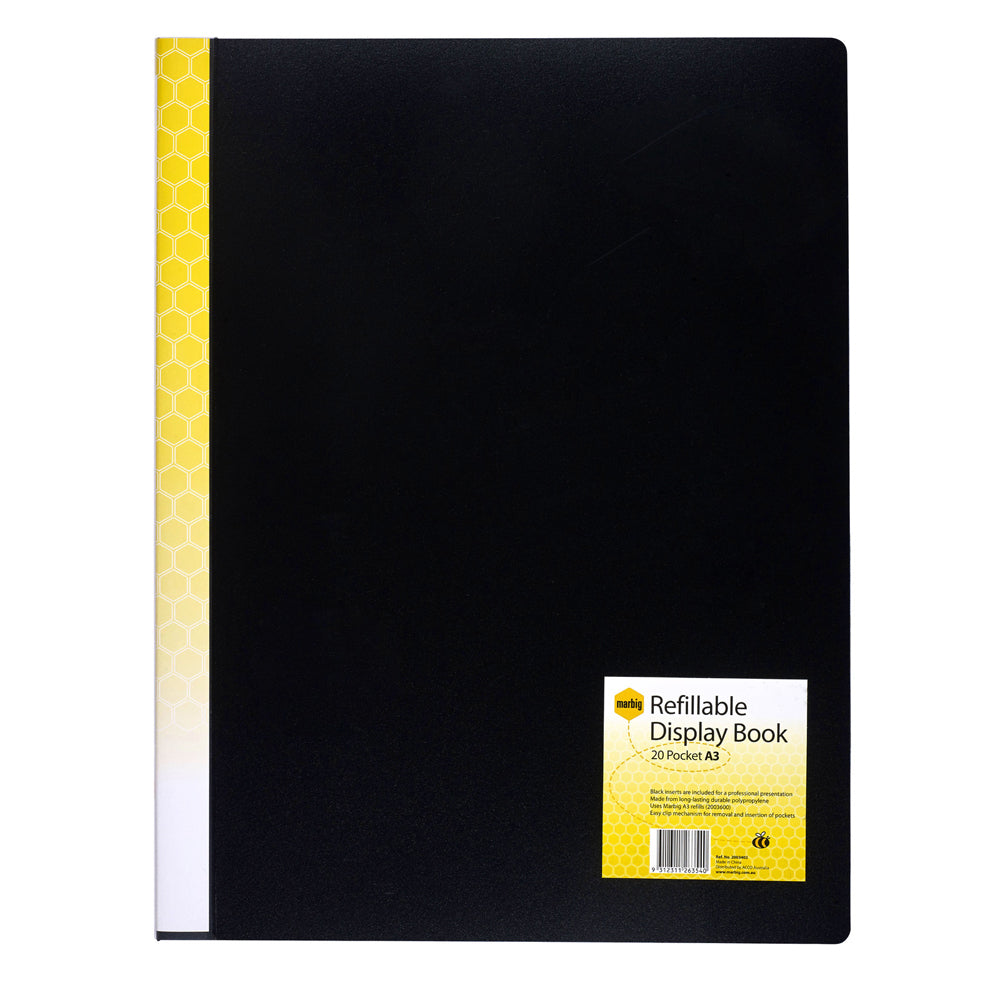 2003402-marbig-20-pocket-a3-refillable-display-book-black