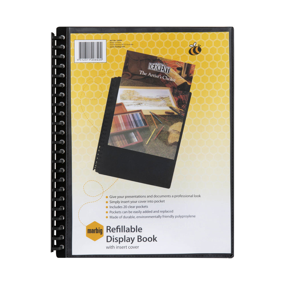 2008402-marbig-20-pocket-a4-refillable-clearview-display-book-black