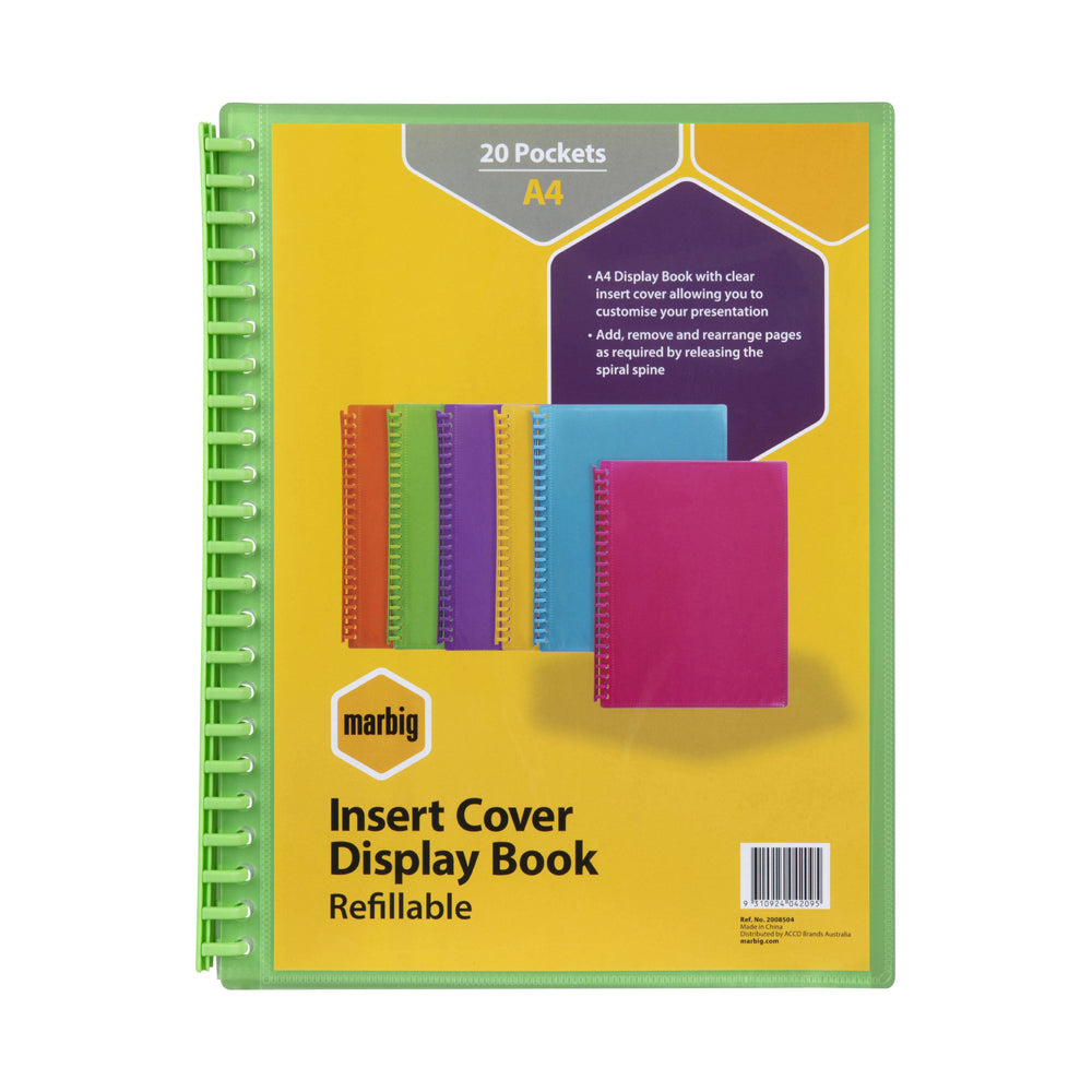 2008504-marbig-20-pocket-a4-refillable-clearview-display-book-translucent-lime