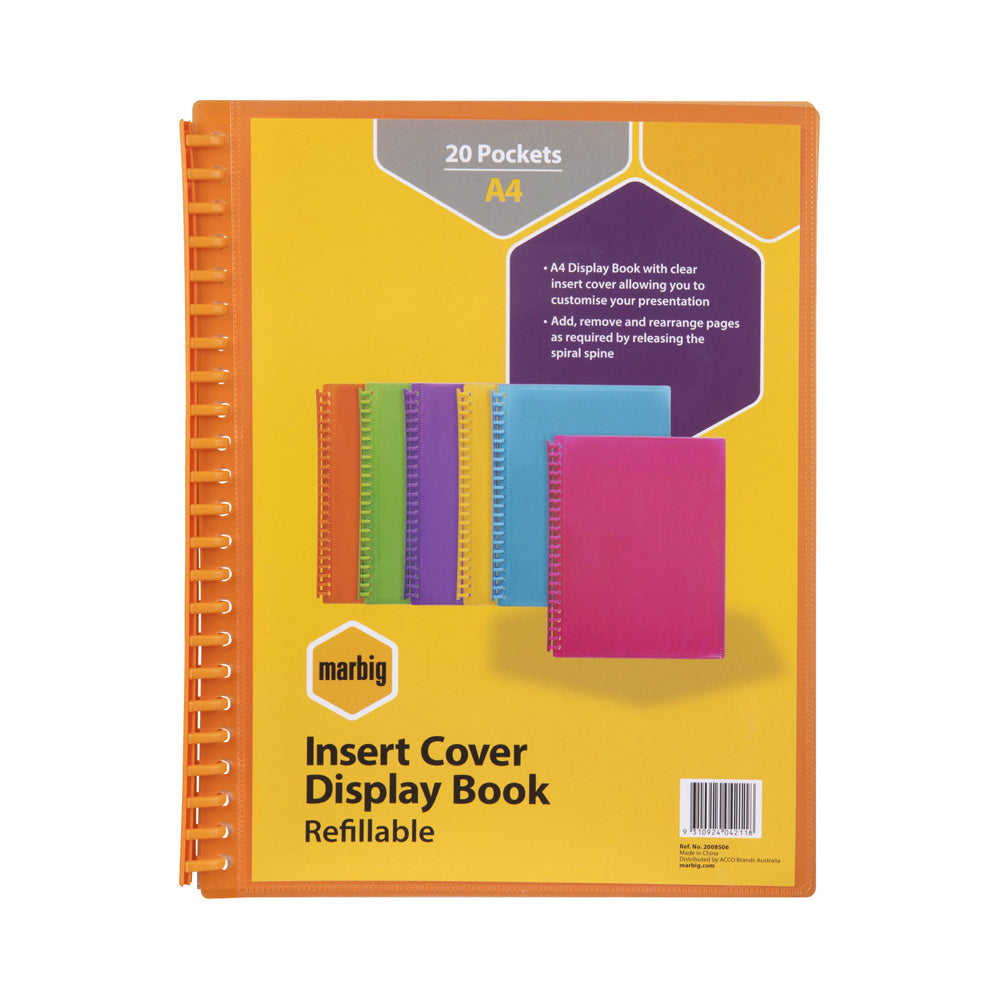 2008506-marbig-20-pocket-a4-refillable-clearview-display-book-translucent-orange