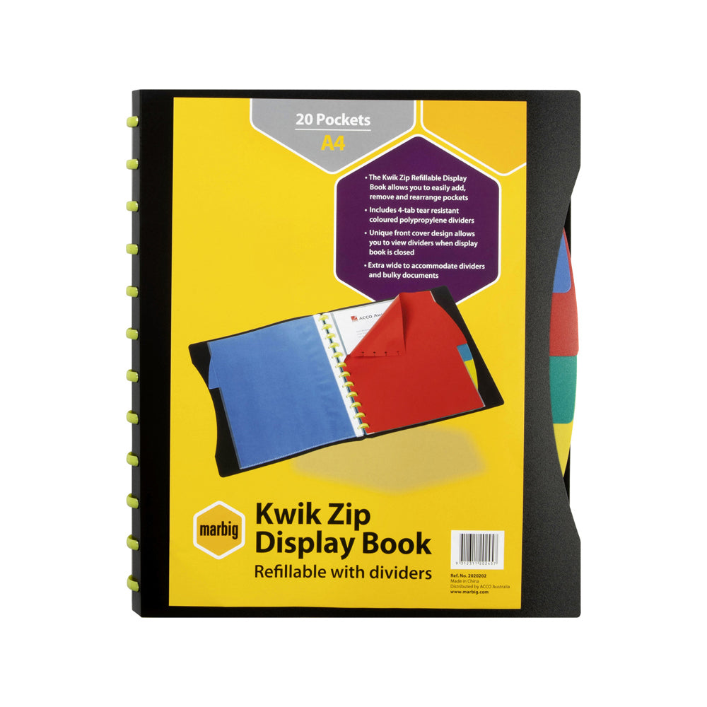 2020202-marbig-kwik-zip-refillable-20-pockets-a4-display-book-w-pp-dividers-black