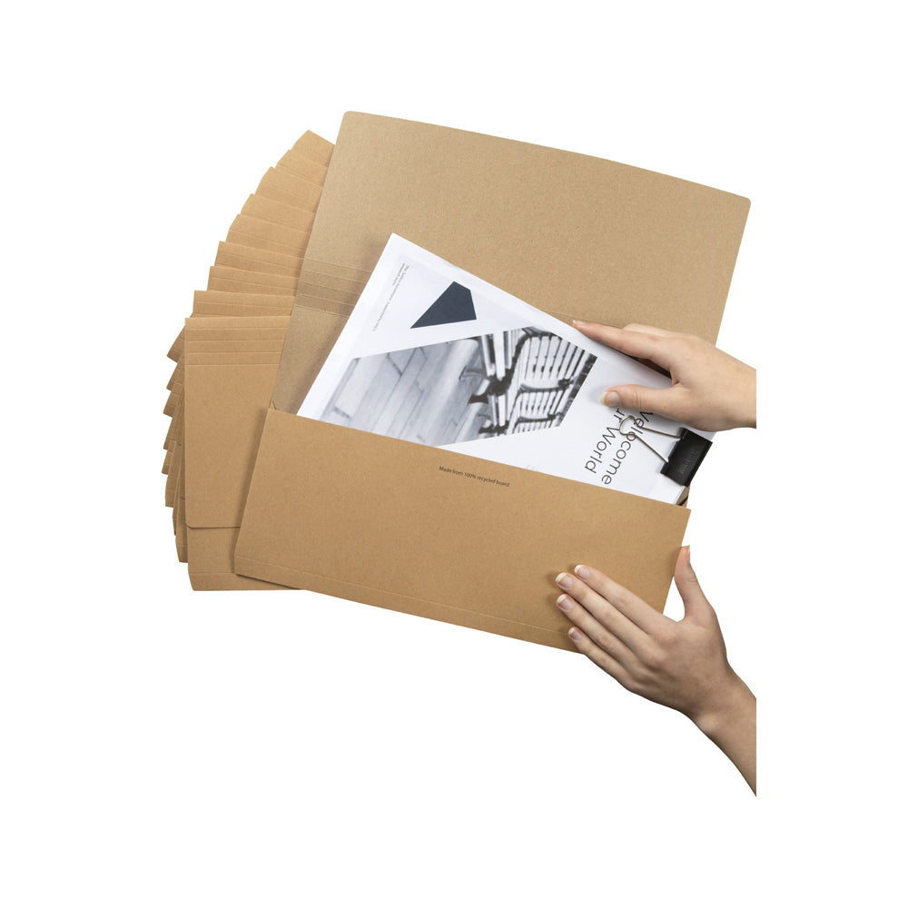 4003104-10pc-marbig-slimpick-enviro-kraft-foolscap-document-wallet-brown