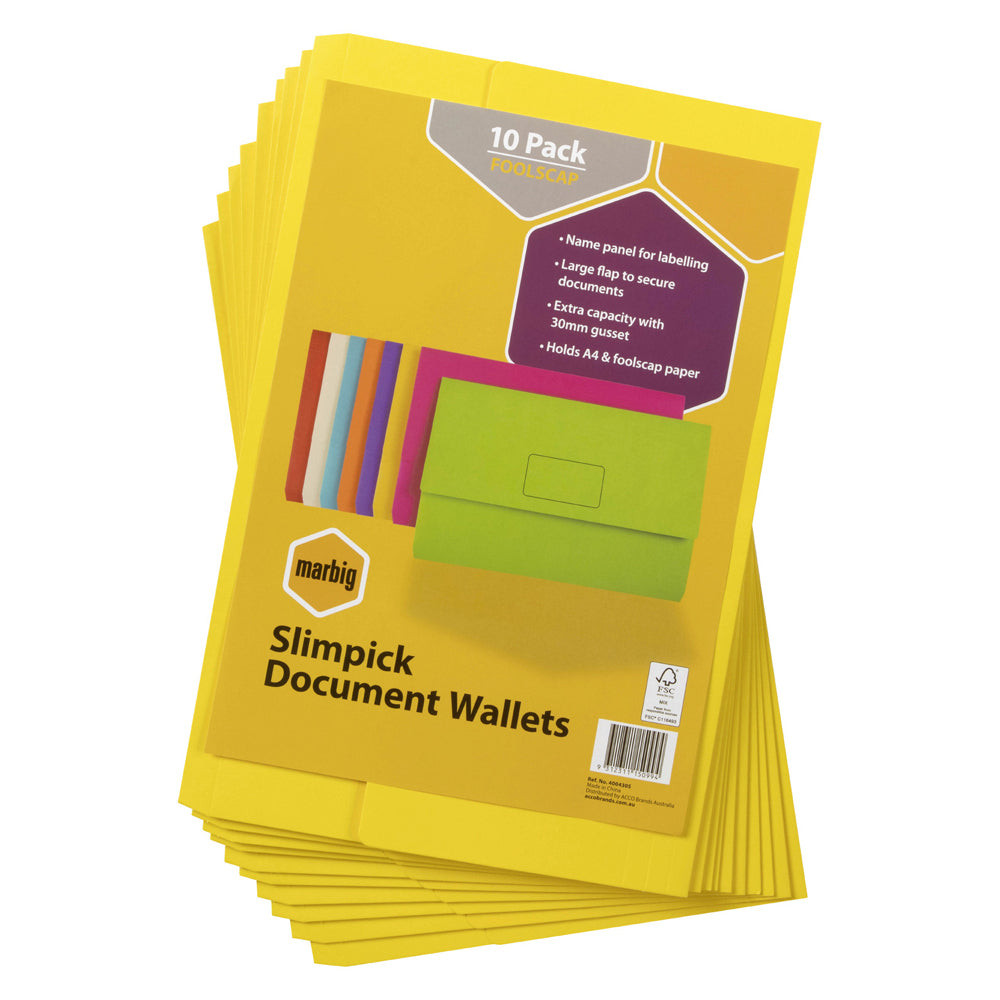 4004305-10pc-marbig-brights-slimpick-foolscap-document-wallet-yellow