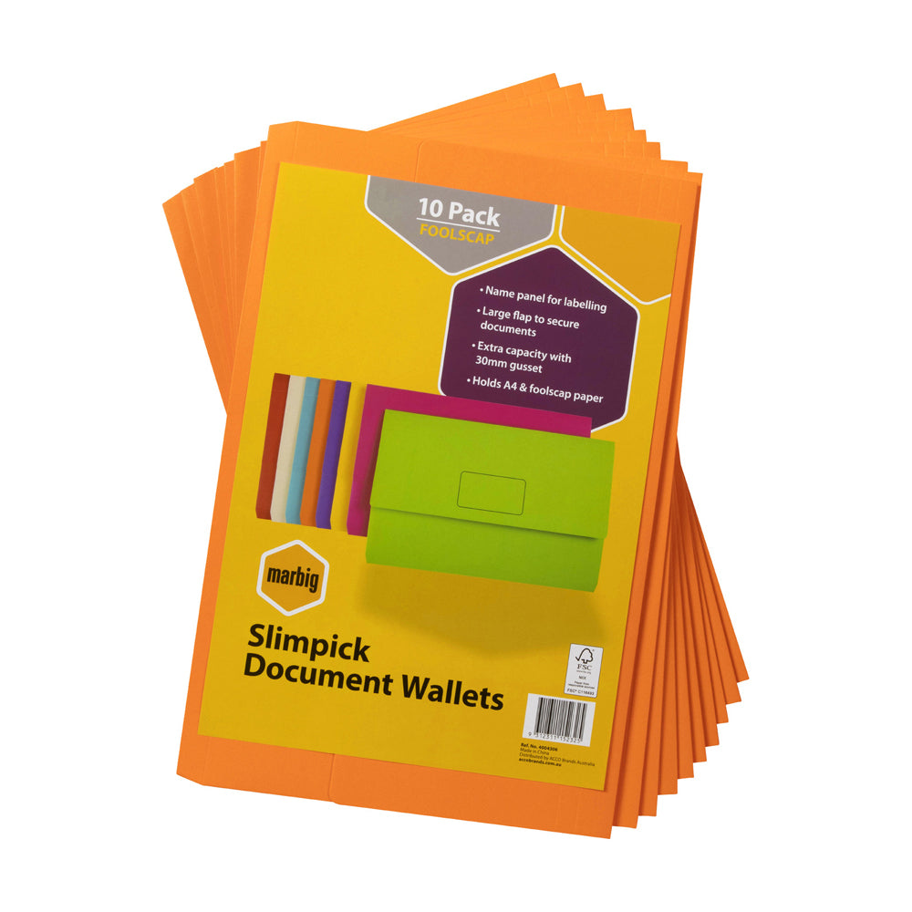 4004306-10pc-marbig-brights-slimpick-foolscap-document-wallet-orange