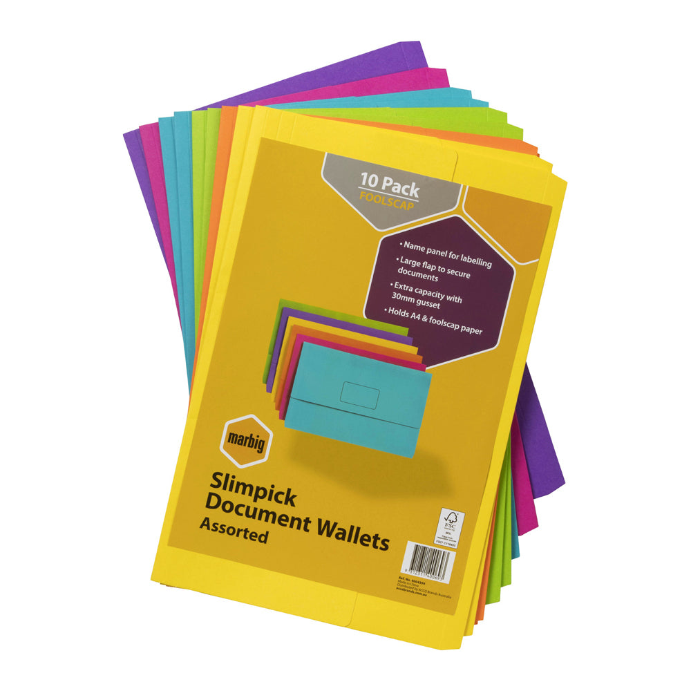 4004399-10pc-marbig-brights-slimpick-foolscap-document-wallet-assorted