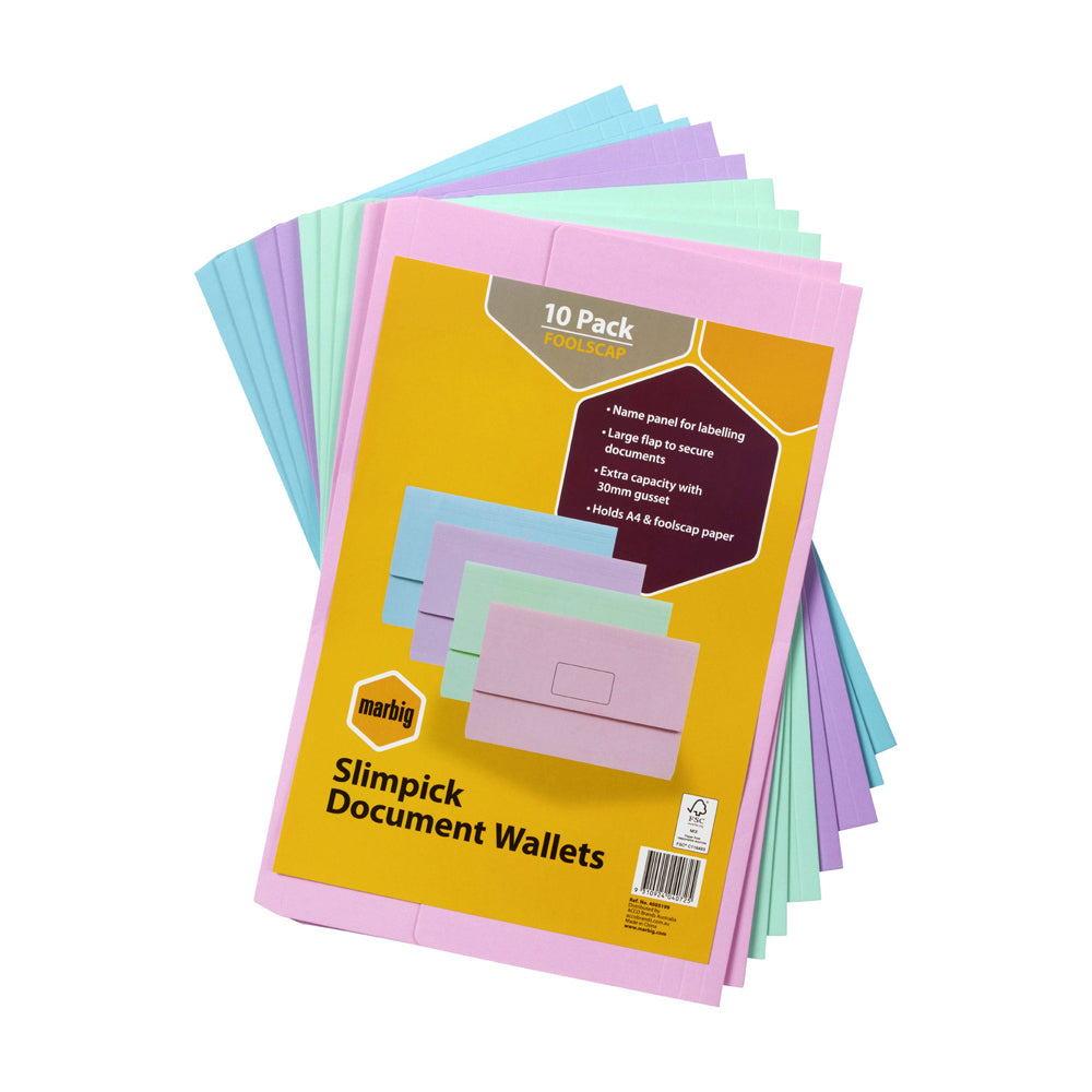 4005199-10pc-marbig-pastel-slimpick-foolscap-document-wallet-assorted