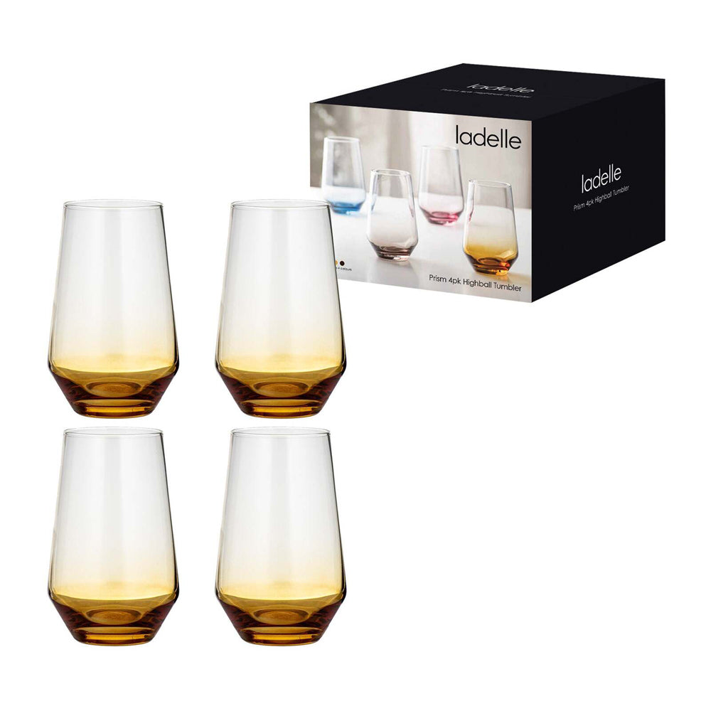 60795-4pk-ladelle-prism-400ml-highball-tumbler-drinkware-set-amber