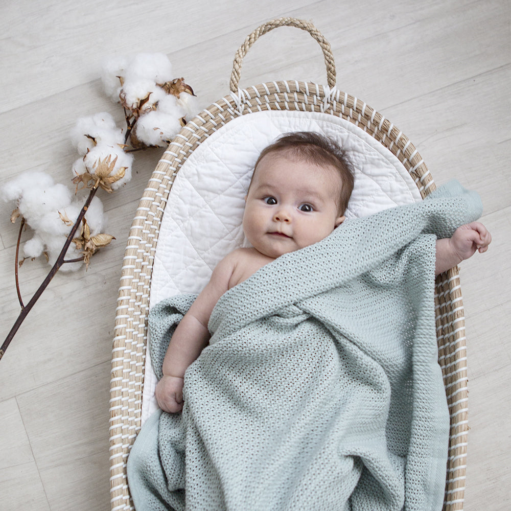 Living Textiles Baby 100cm Cotton Bassinet/Cradle Cellular Blanket - Sage