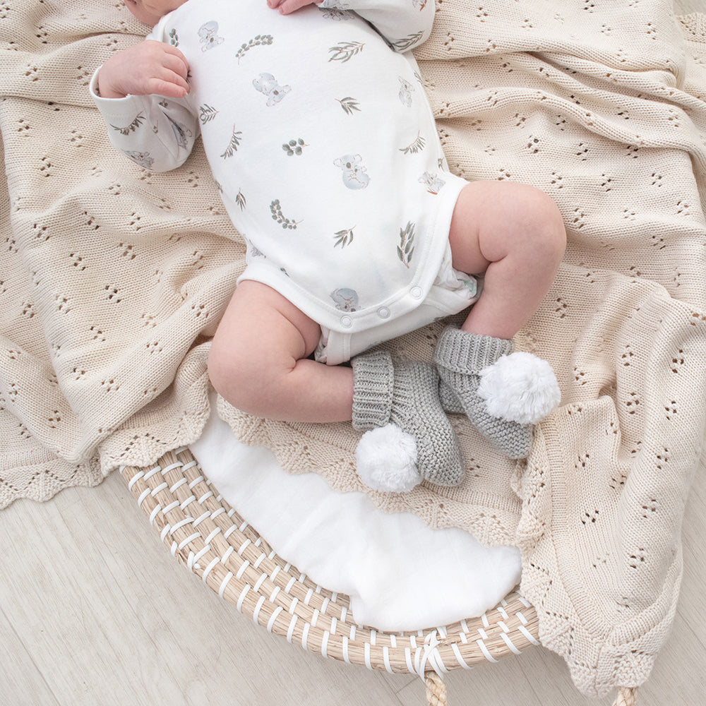 Living Textiles 85cm Cotton Heirloom Baby Blanket - Sand