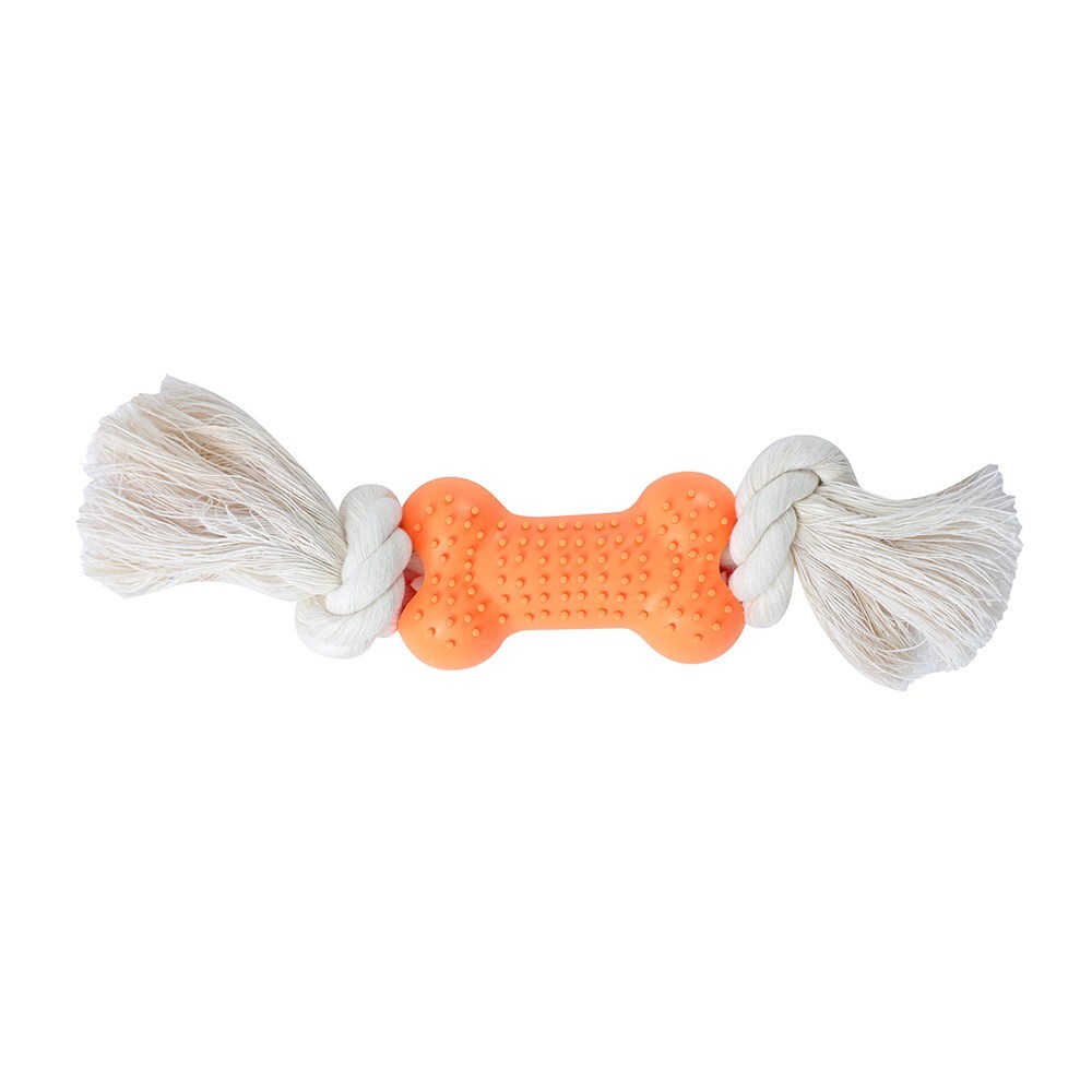 36096-paws-claws-essential-8-5cm-rubber-bone-w-rope-dog-toy-assorted