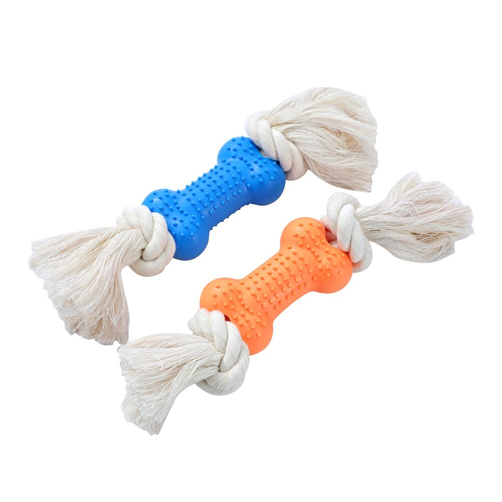 36096-paws-claws-essential-8-5cm-rubber-bone-w-rope-dog-toy-assorted