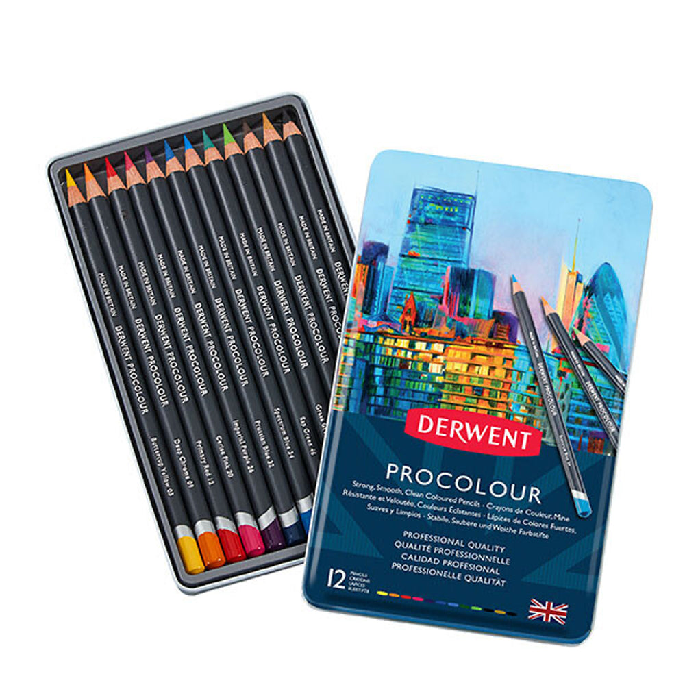 2302505-12pk-derwent-procolour-drawing-colouring-art-pencil-w-tin