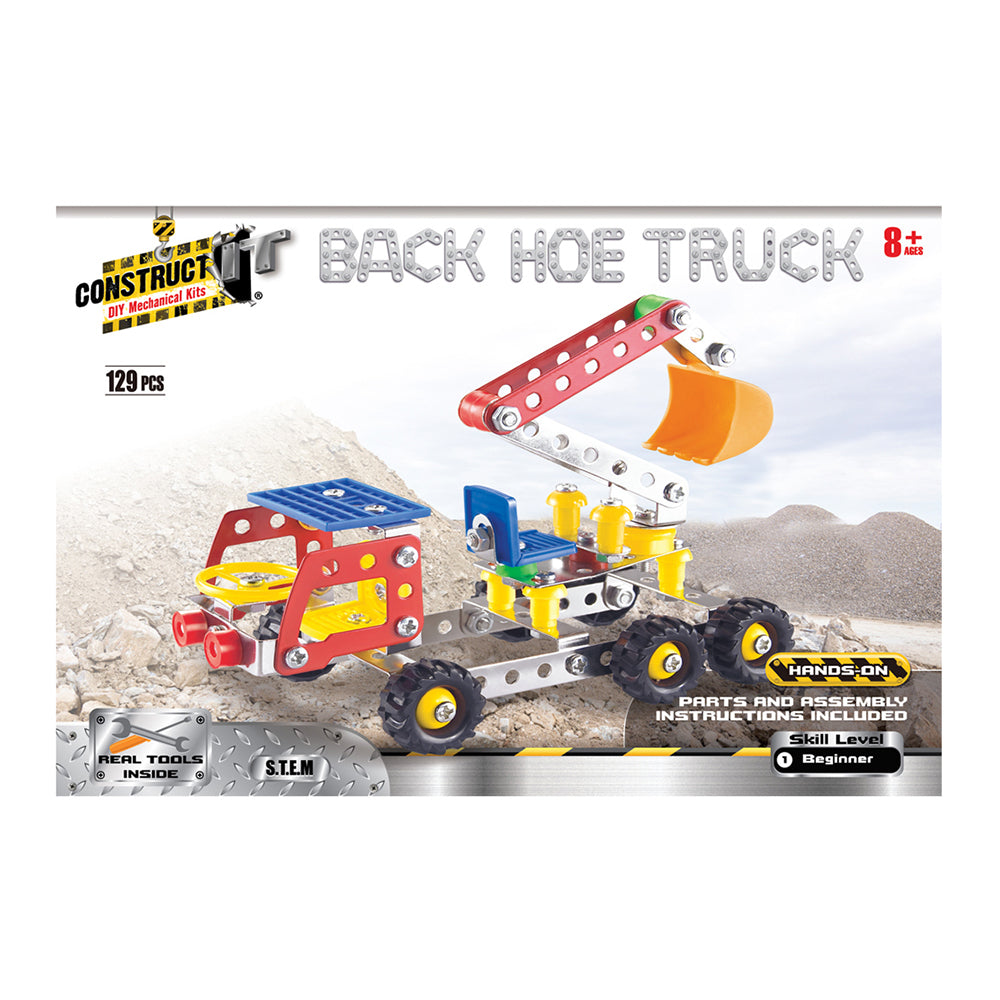 129pc Construct IT DIY Back Hoe Truck Toy w/ Tools Kit Kids 8y+