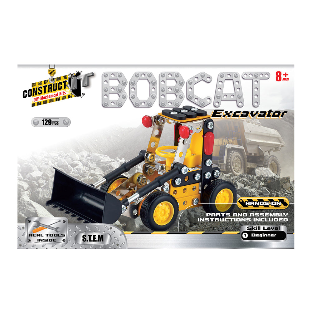 129pc Construct IT DIY Bobcat Excavator Toy w/ Tools Kit Kids 8y+