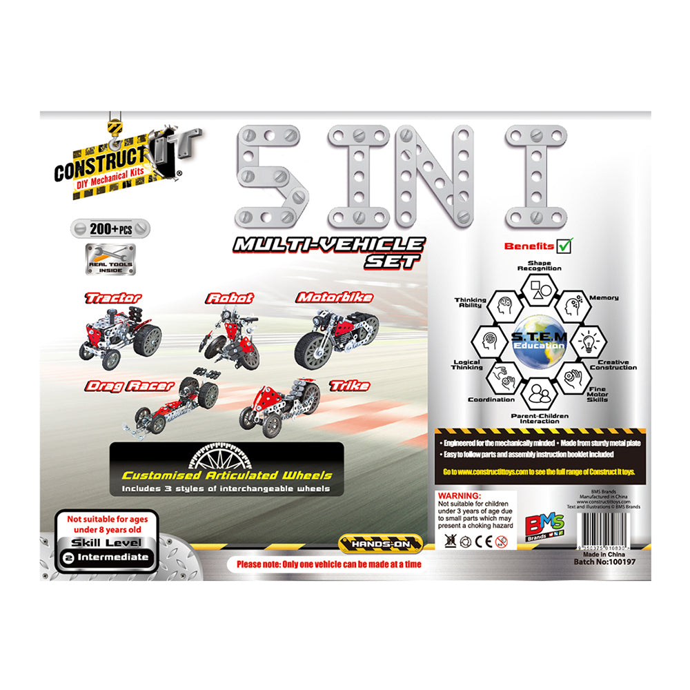 200pc Construct IT DIY 5-in-1 Multi Vehicle Toy w/ Tools Kit Kids 8y+