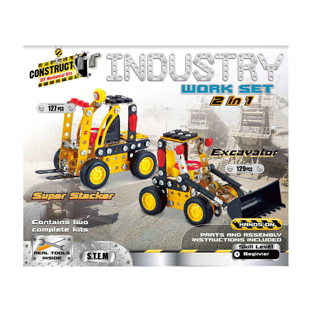 129pc Construct IT DIY 2-in-1 Industry Work Set Toy w/ Tools Kit Kids 8y+