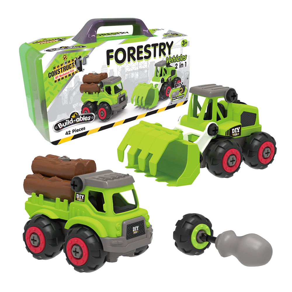 42pc Construct IT Buildables 2in1 Forestry Vehicle Set w/Case Kids 3+ Green