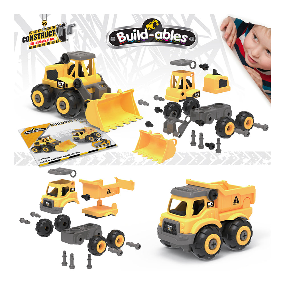 40pc Construct IT Buildables 2in1 Site Vehicle/Truck Set w/Case Kids 3+ YLW