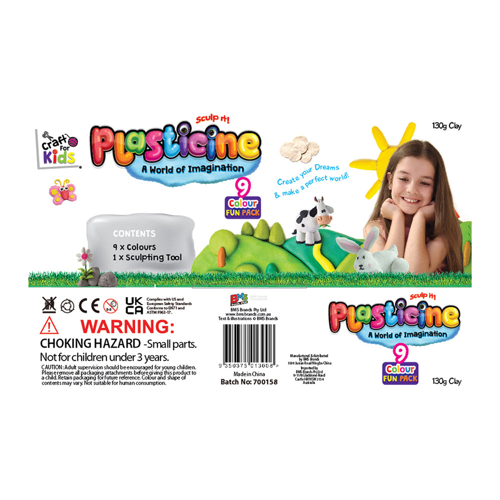 9PK Craft For Kids Plasticine 130g Clay w/ Sculpting Tool 3y+