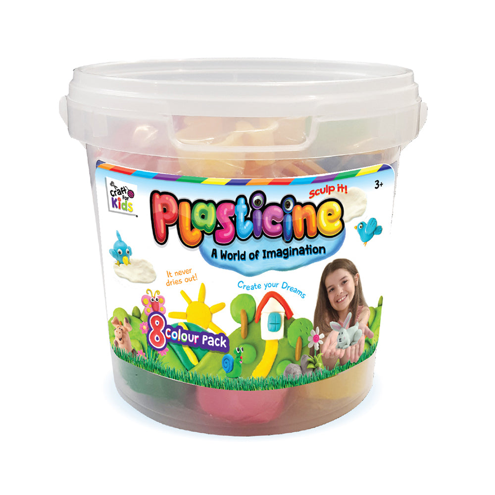 8PK Craft For Kids Plasticine 8-Colour 600g Clay Fun Rub/Bucket 3y+